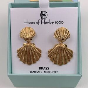 House of Harlow 1960 Gold Brass fan Earrings New in Box Lead free Nickel safe